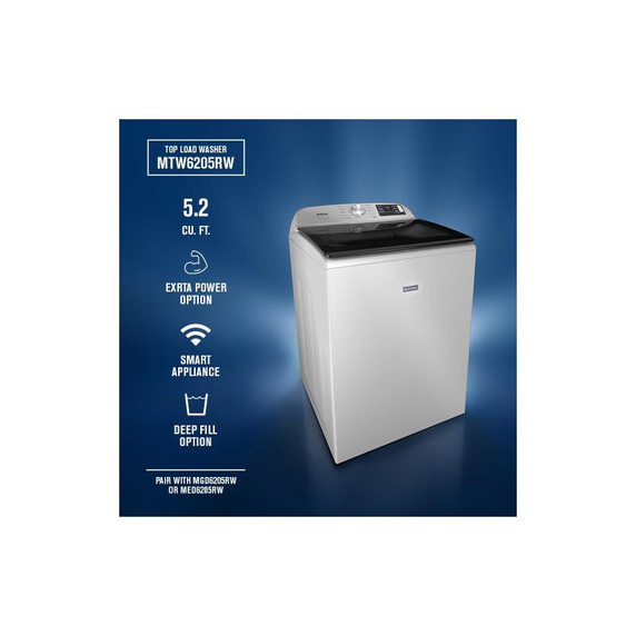 Maytag® 6.0 Cu. Ft. Top Load Agitator Washer with Extra Power and Smart Appliance MTW6205RW Maytag® 6.0 Cu. Ft. Top Load Agitator Washer with Extra Power and Smart Appliance MTW6205RW