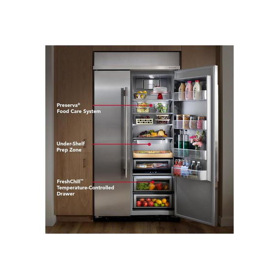 Kitchenaid® 29.4 Cu. Ft. 48" Built-In Side-by-Side Refrigerator features Exterior Water and Ice Dispenser with Measured Fill KBSD748SPS