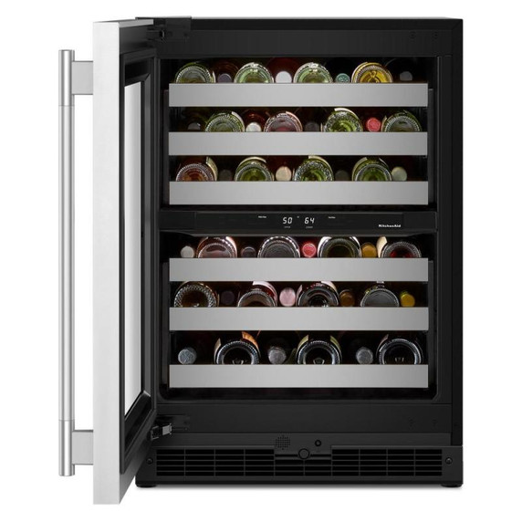Kitchenaid® 24" Undercounter Wine Cellar with Full-Extension Metal-Front Racks KUWL324SSB