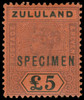 Zululand Scott 24v Gibbons 29s Specimen Stamp