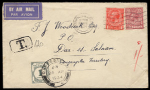 Kenya, Uganda and Tanganyika Scott J6 Gibbons D6 on Cover
