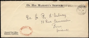 Gambia Scott 66v Gibbons 85v on Cover