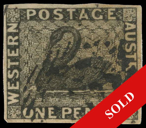 Australia / Western Australia Scott 1 Gibbons 1 Used Stamp - Sold