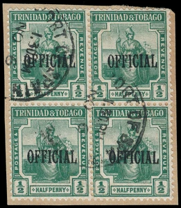 Trinidad and Tobago Scott O4 Gibbons O13 Block of Stamp
