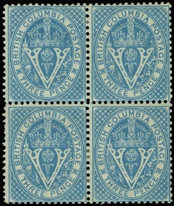 Canada / British Columbia and Vancouver Island Scott 7 Gibbons 21 Block of Stamp