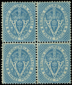 Canada / British Columbia and Vancouver Island Scott 7 Gibbons 21 Block of Stamp