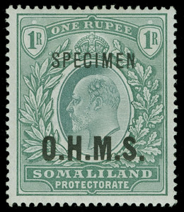 Somaliland Protectorate Scott O11V-O13V, O15V Gibbons O10s-O13s, O15s Specimen Stamps