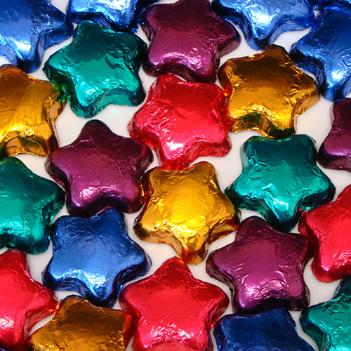 8 oz Dark Chocolate Foil Stars 8 oz Dark Chocolate Foil Stars