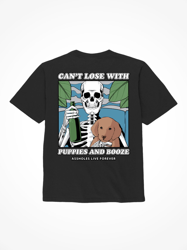 Puppies And Booze - Black T-Shirt