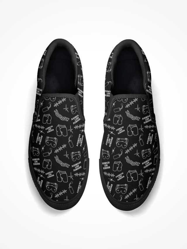 Men's Rubber Slip On Shoes - ALF Boobs And Butts Pattern Black Sole