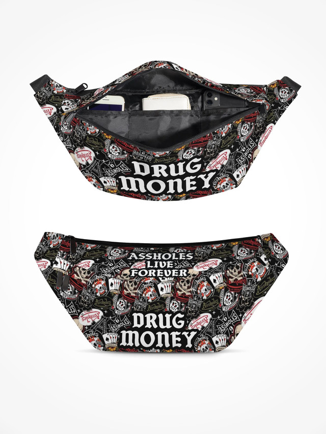 Large Fanny Pack - Biker Patches Drug Money