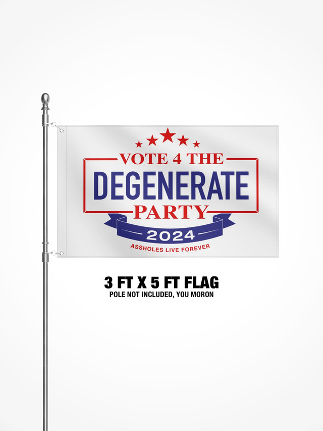 3x5 Ft Flag - Degenerate Party - White