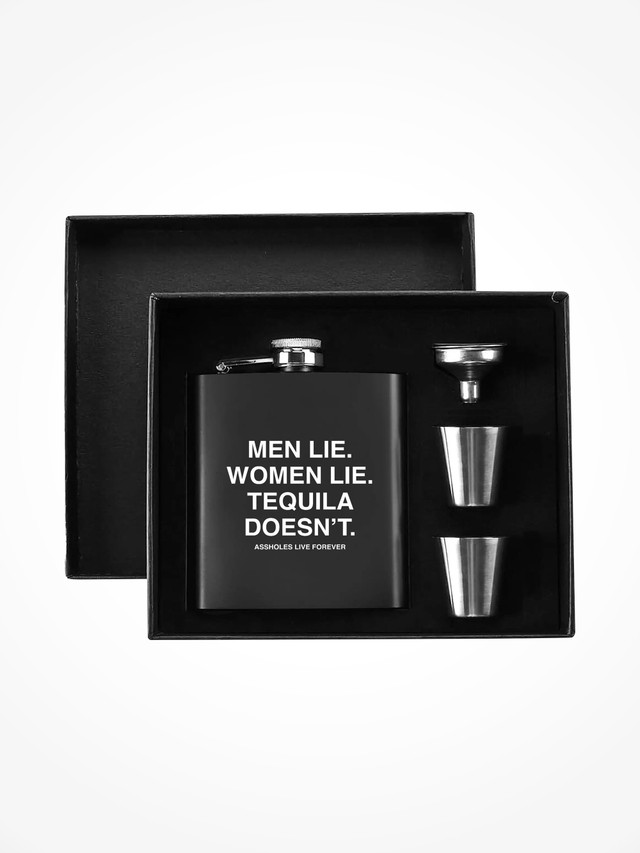 Flask Box Set - MEN LIE WOMEN LIE TEQUILA DOESNT