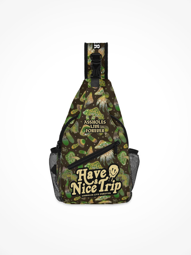 All-Over-Print Chest Crossbody Bag - Have A Nice Trip Green Mushroom