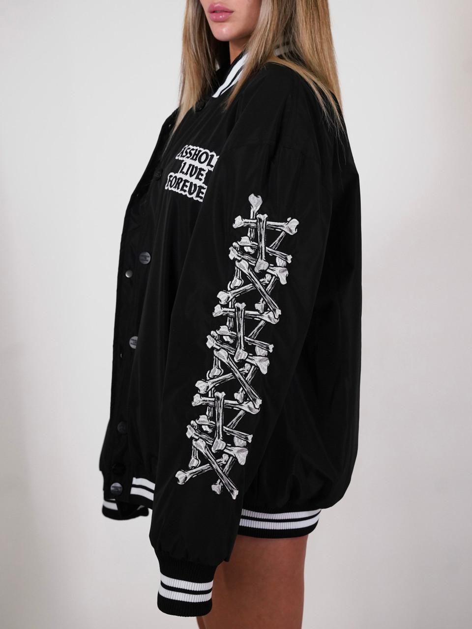 ALF CROSSBONES • Unisex Black Bomber Jacket - LINDA 