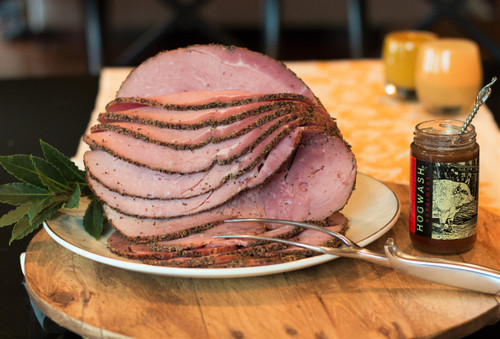 SPIRAL SLICED, Ozark Trails Hickory Smoked and Peppered Ham, Half SPIRAL SLICED, Ozark Trails Hickory Smoked and Peppered Ham, Half