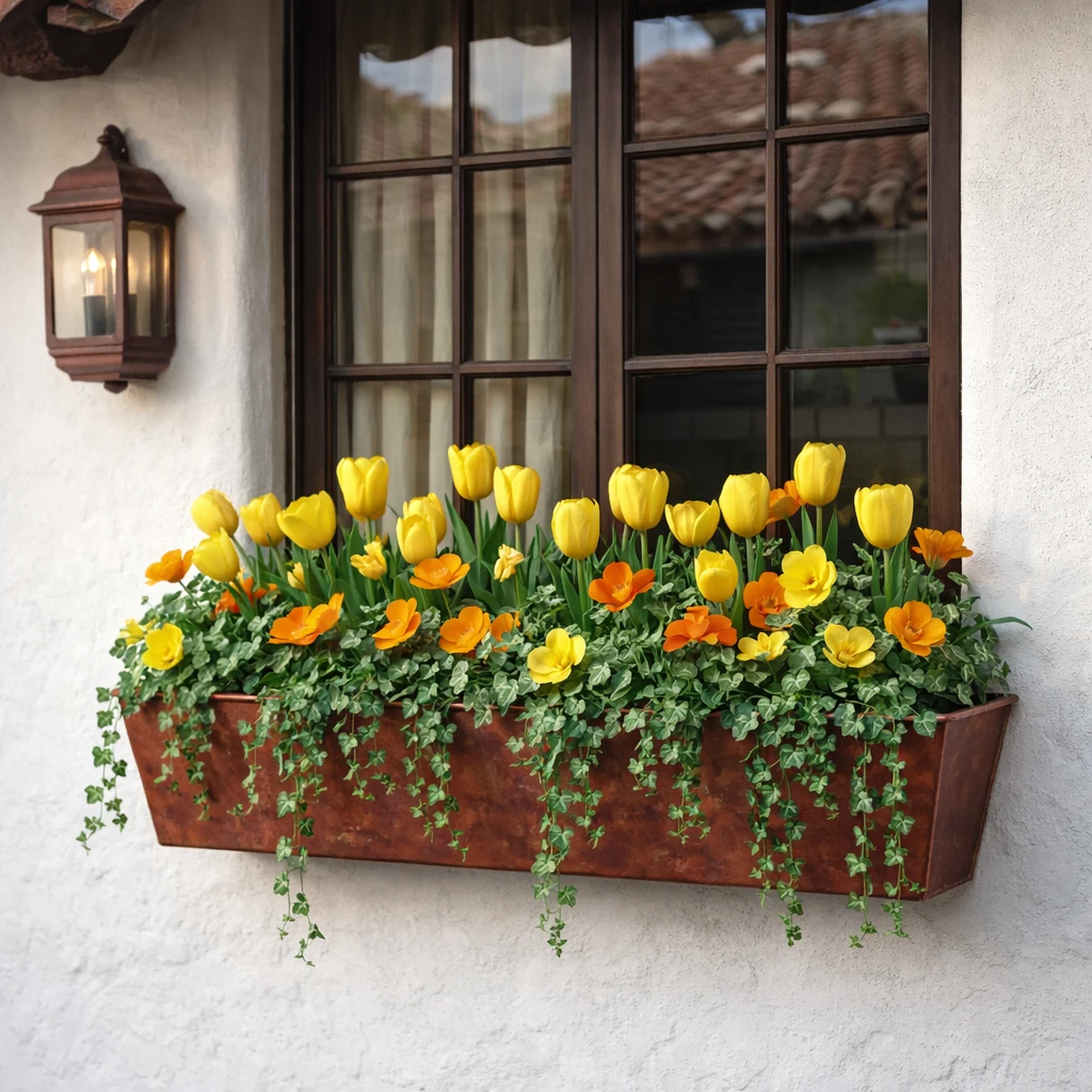 Tulip Window Box Oil Rubbed Bronze Galvanized Powder Coated Window Box or Liner