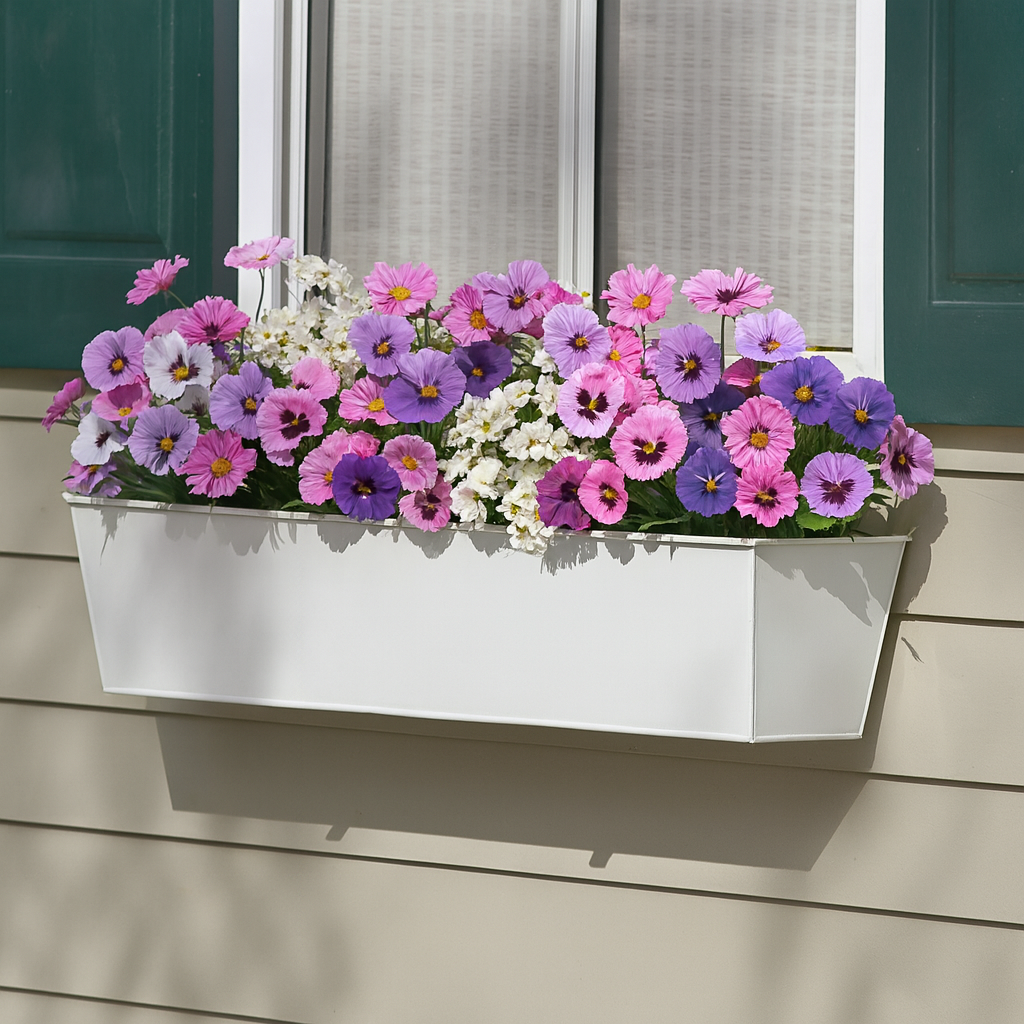 White Galvanized Powder Coated Metal Tapered Window Box or Liner