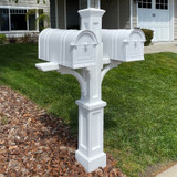 Presidential Double Mail Post in white installed on lawn