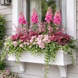 Laguna Cleat Mount Window Box shown with decorative faux brackets on a home.