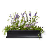 Black Fiberglass Laguna Window Box with lavender flower arrangement.