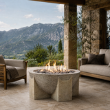 Strato fire table in a covered porch with mountains in background