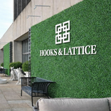 UV Outdoor Rated Boxwood Living Wall  with Hooks and Lattice Logo