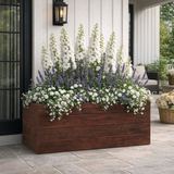 Madera Faux Wood Fiberglass Planter Rectangle in Filbert finish on front porch