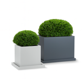Square and rectangle planter with drip trays in dove and charcoal colors Square and rectangle planter with drip trays in dove and charcoal colors