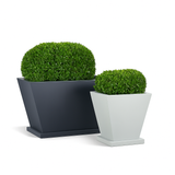 Urban Tapered Square and Rectangle Fiberglass planter with liner drip pans on white background Urban Tapered Square and Rectangle Fiberglass planter with liner drip pans on white background