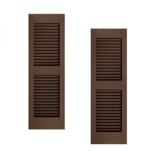 Pair of Louvered Shutters with center rail in Federal Brown Pair of Louvered Shutters with center rail in Federal Brown