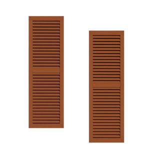Pair of louvered shutters with center mullion Pair of louvered shutters with center mullion