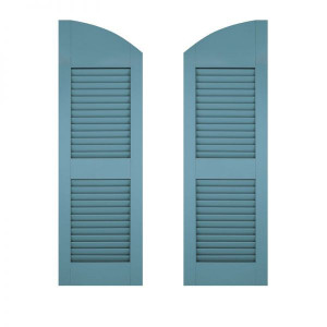 2 panel louvered shutters with arched top in Harbor Blue 2 panel louvered shutters with arched top in Harbor Blue