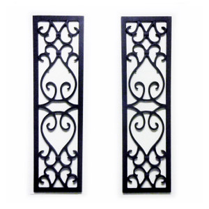 Frontal view of 10" Wide Orleans Aluminum Decorative Shutter Pair on white backround