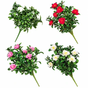 Azalea bushes in 4 colors red, white/cream, pink, flower-less green