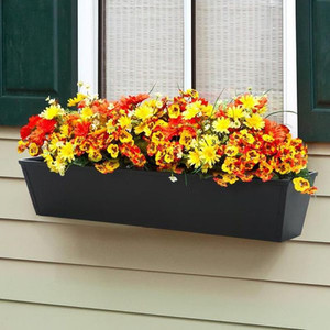 Black Galvanized 2-in-1 Metal Tapered Window Box or Liner installed on window. Black Galvanized 2-in-1 Metal Tapered Window Box or Liner installed on window.