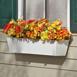 White Galvanized 2-in-1 Metal Tapered Window Box or Liner mounted under window. White Galvanized 2-in-1 Metal Tapered Window Box or Liner mounted under window.