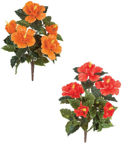 Outdoor UV Rated Hibiscus in orange or red on white background