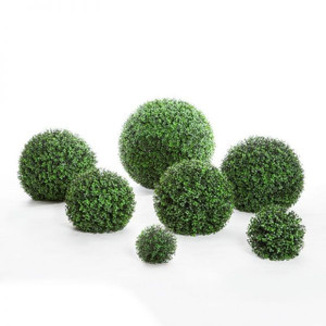 Various UV Rated Ornamental Boxwood Topiary Spheres – Shaggy, Natural Aesthetic on white background
