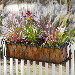 Heatherbrook Railing Planter on a wood rail Heatherbrook Railing Planter on a wood rail