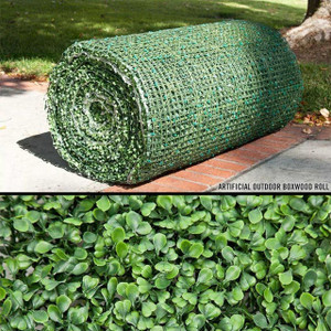 UV Outdoor Rated Boxwood Roll on a cement sidewalk, with a close up of boxwood below it UV Outdoor Rated Boxwood Roll on a cement sidewalk, with a close up of boxwood below it
