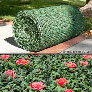 UV Outdoor Rated Azalea Roll on cement walkway with close up of pink azaleas below UV Outdoor Rated Azalea Roll on cement walkway with close up of pink azaleas below