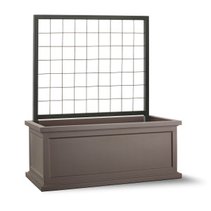 Keswick Rectangular Fiberglass Planter with Trellis finished in Black Fox on white background Keswick Rectangular Fiberglass Planter with Trellis finished in Black Fox on white background