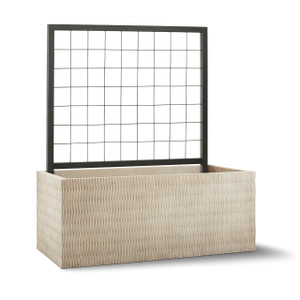 Draper Rectangular Fiberstone Planter in Chenza finish with powder coated trellis Draper Rectangular Fiberstone Planter in Chenza finish with powder coated trellis