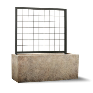 Modern Fiberstone Rectangular Planter in Rustico with Trellis on white background Modern Fiberstone Rectangular Planter in Rustico with Trellis on white background