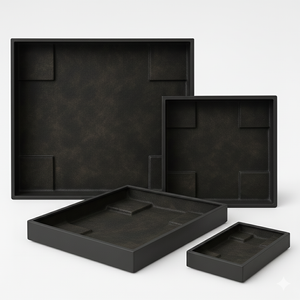 An array of saucers for Urban rectangle and square planters in dark gray semi gloss An array of saucers for Urban rectangle and square planters in dark gray semi gloss