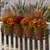 Parisian Railing Planter planted with fall foliage in pots on wood railing