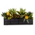 Front view of simple elegance window box with black galvanized liner and flowers