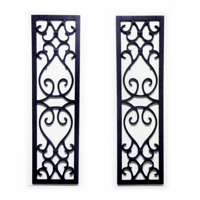 Frontal view of 10" Wide Orleans Aluminum Decorative Shutter Pair on white backround