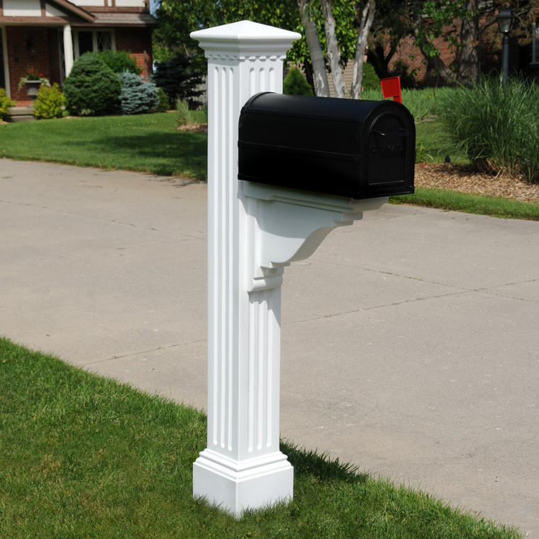 Mercer Mail Post in white installed on lawn